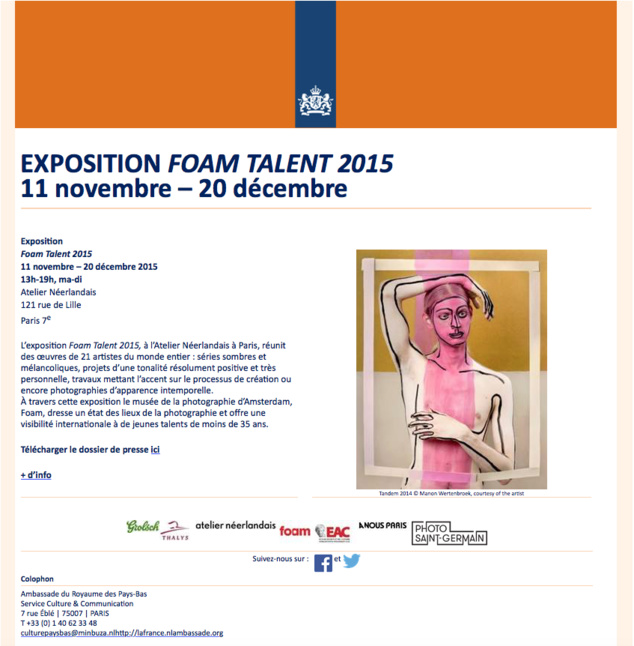 Exposition Foam Talent 2015 à l’Atelier Néerlandais à Paris