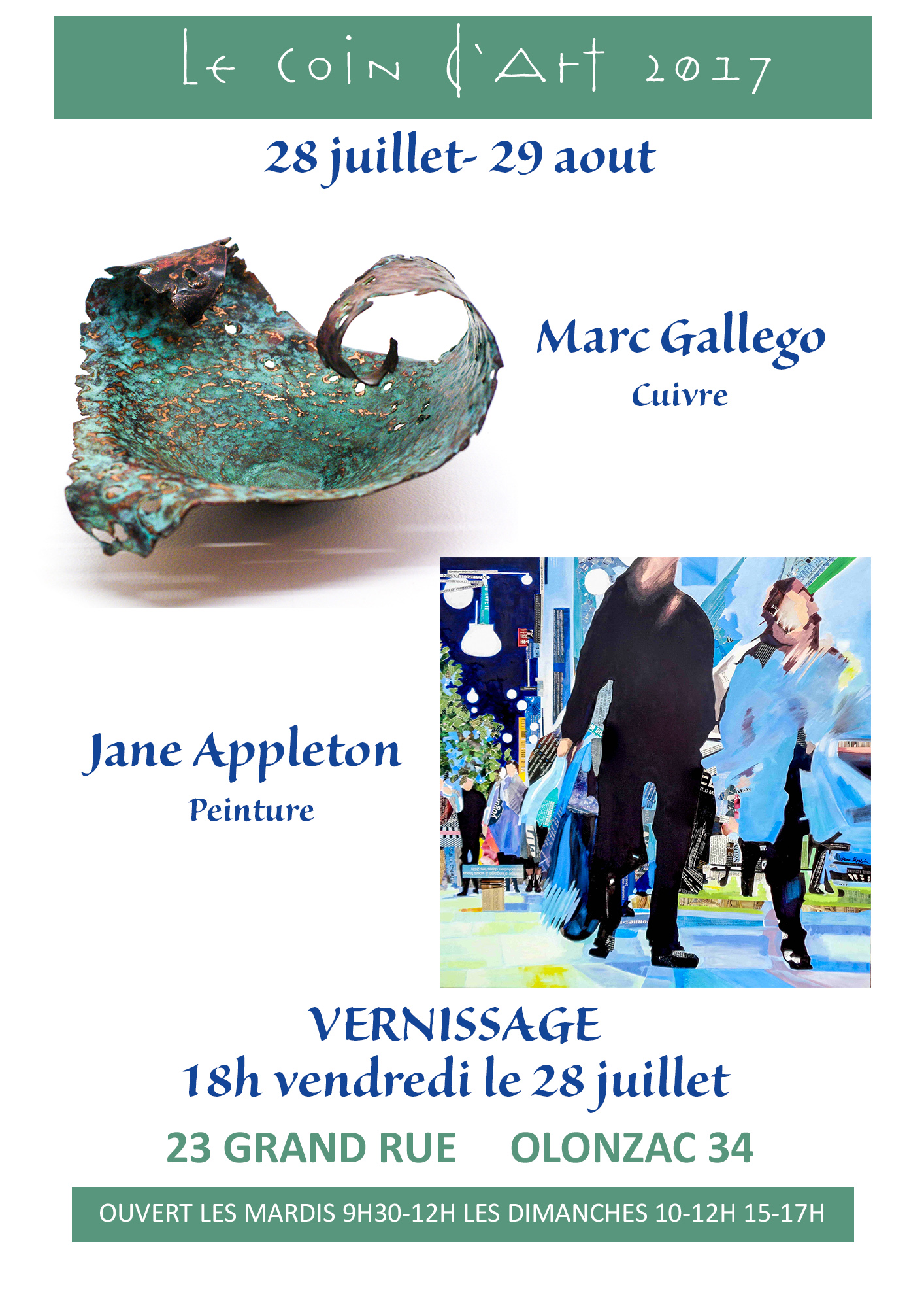 Exposition au Coin d'Art de Jane Appleton et Marc Gallego - Olonzac