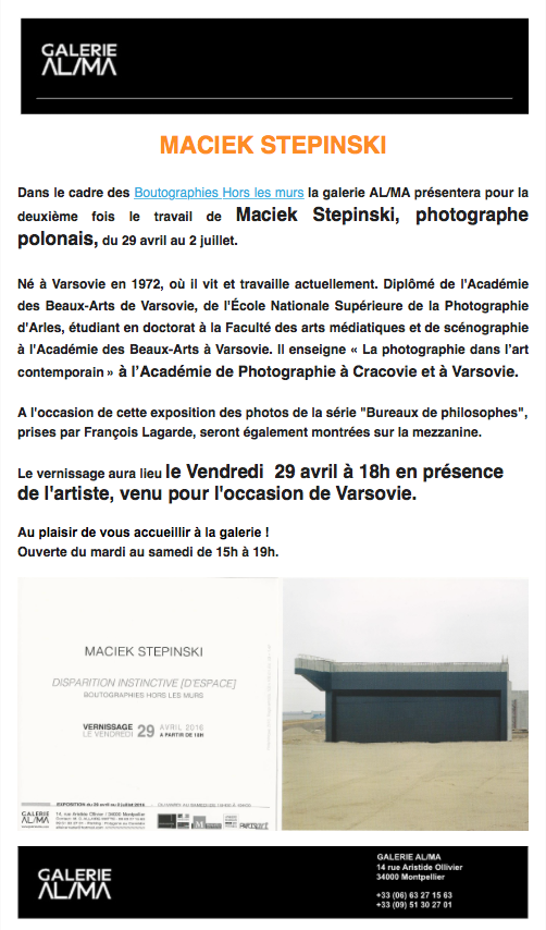 Galerie AL/MA à Montpellier: Exposition Maciek Stepinski